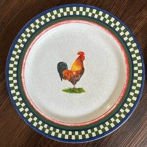 Rooster Design Dinner Plate with Green and Blue Accents